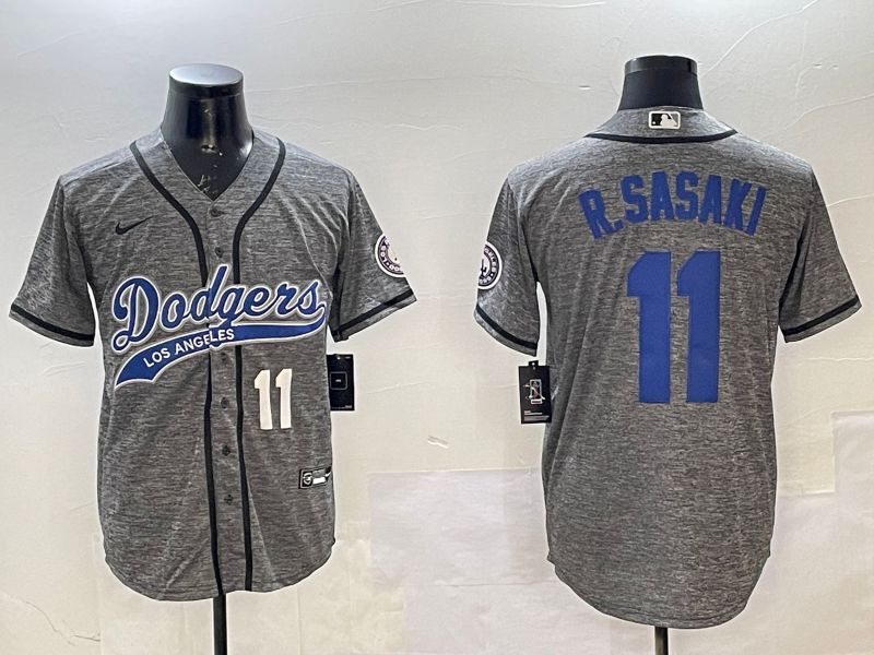Men Los Angeles Dodgers #11 R.Sasaki Grey Joint Name 2025 Nike MLB Jersey style 2->los angeles dodgers->MLB Jersey